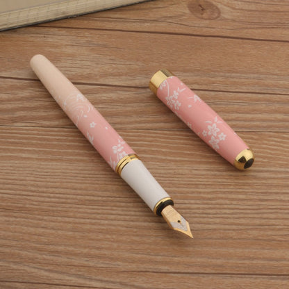 Luxury Pen with Ink Metal Fountain Pen Pink Flowers F Nib, Professional Office & School Supplies Gift Set