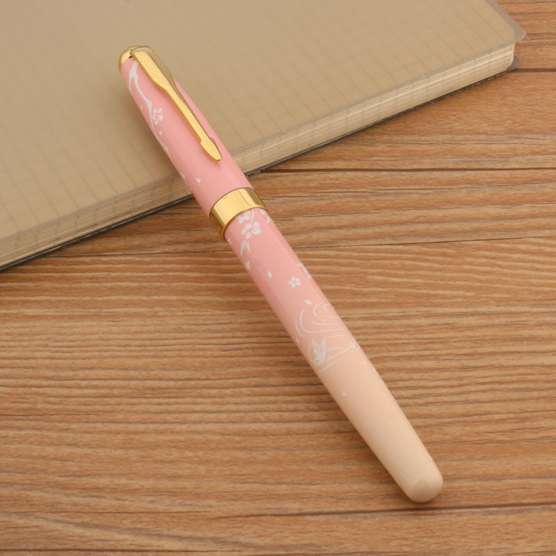 Luxury Pen With Ink Metal Fountain Pen Pink Flowers F Nib Professional Office  School Supplies Gift 3