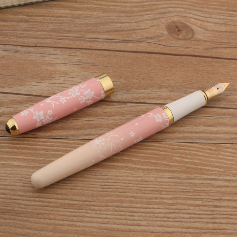Luxury Pen With Ink Metal Fountain Pen Pink Flowers F Nib Professional Office  School Supplies Gift 4