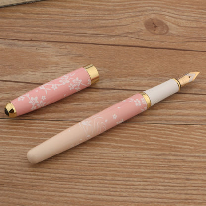 Luxury Pen With Ink Metal Fountain Pen Pink Flowers F Nib Professional Office  School Supplies Gift 4
