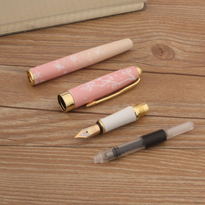 Luxury Pen With Ink Metal Fountain Pen Pink Flowers F Nib Professional Office  School Supplies Gift 5