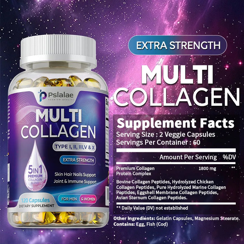 Hydrolyzed MultiCollagen Complex Capsules Natural Energy Supplement For AntiAging Skin Joint Hair B 1