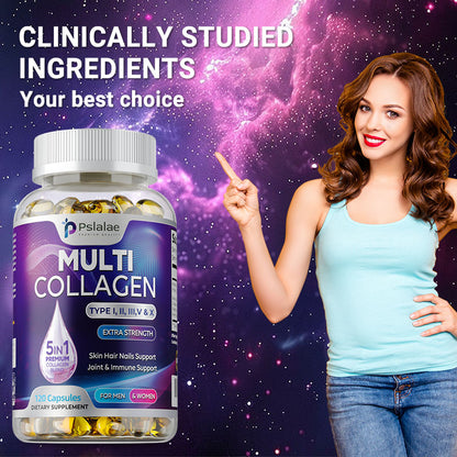 Hydrolyzed MultiCollagen Complex Capsules Natural Energy Supplement For AntiAging Skin Joint Hair B 5