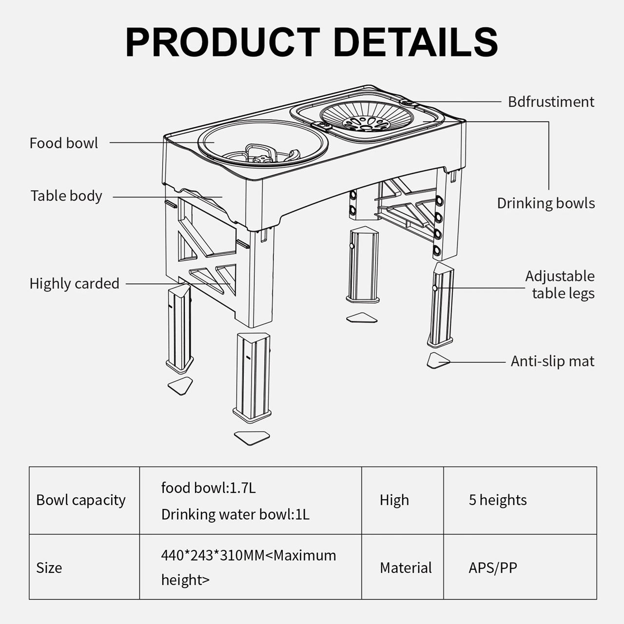 PawEase 3 In 1 Adjustable Pet Feeder With Double Bowls And Slow Feed Design 3