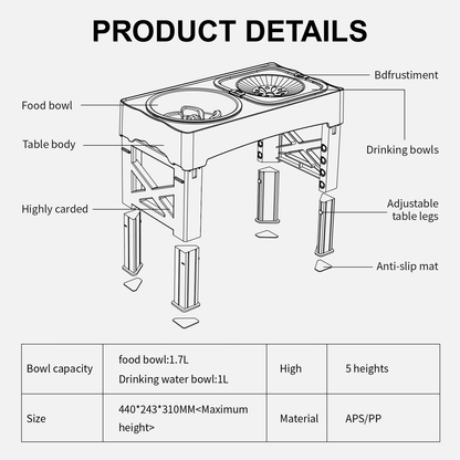 PawEase 3 In 1 Adjustable Pet Feeder With Double Bowls And Slow Feed Design 3