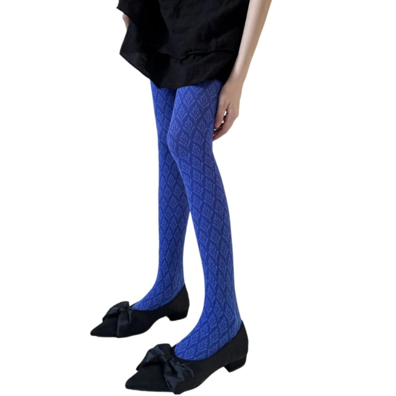 Vintage Dark Floral Jacquard Patterned Pantyhose for Women, Japanese Style Autumn Tights, Slimming Opaque Silky Stocking