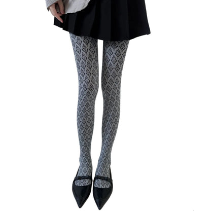 Vintage Dark Floral Jacquard Patterned Pantyhose for Women, Japanese Style Autumn Tights, Slimming Opaque Silky Stocking