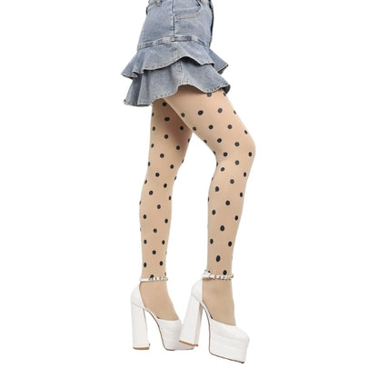 Vintage Dot Patterned Opaque Stockings, Japanese JK Girl Dot Silky Stockings, Pantyhose Silky Footed Tights for Women