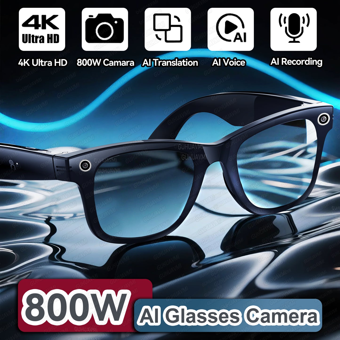 Camera Glasses Men, AI Smart Translation Color-Changing Glasses with Photo Video Recording, Waterproof & Call-Enabled
