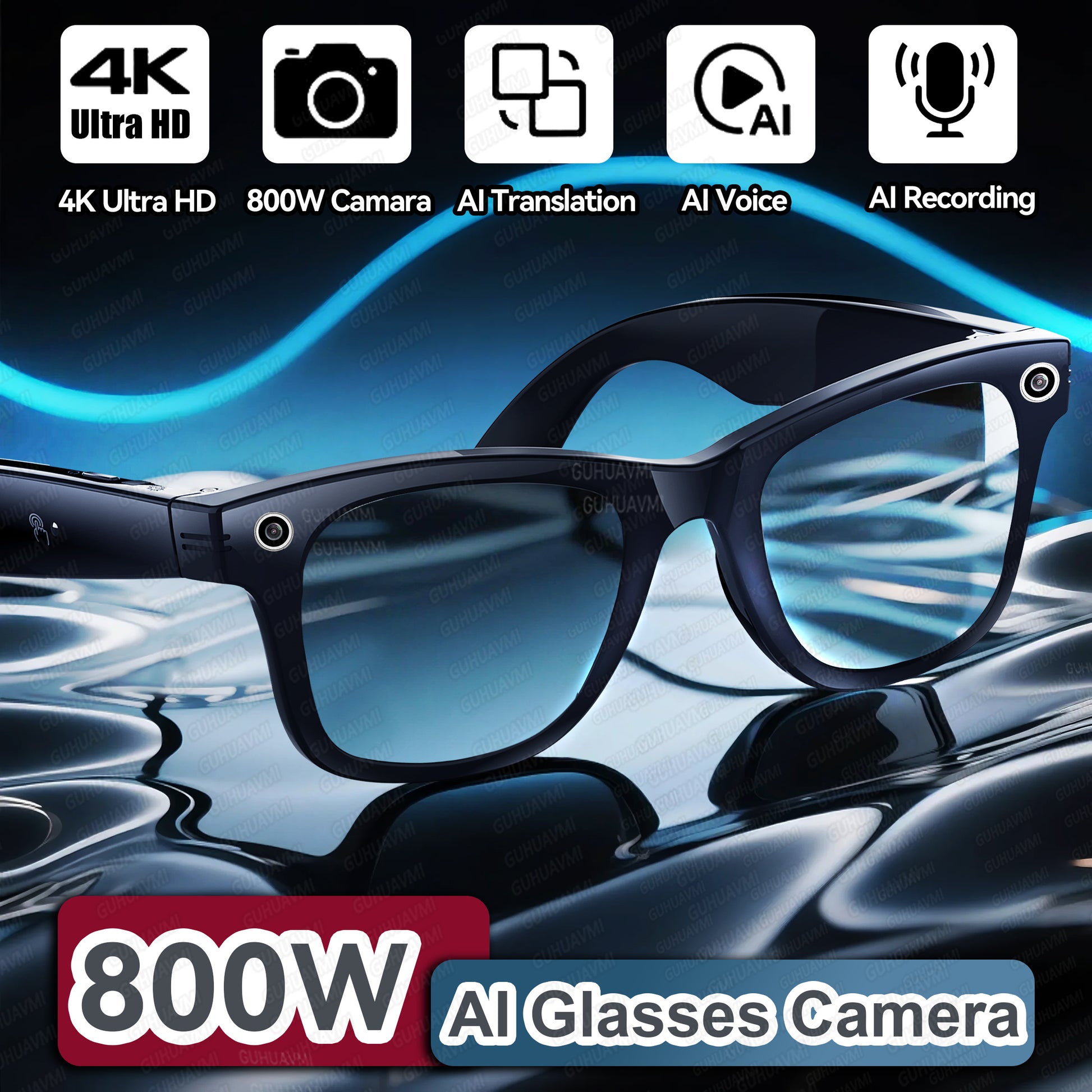 Camera Glasses Men, AI Smart Translation Color-Changing Glasses with Photo Video Recording, Waterproof & Call-Enabled