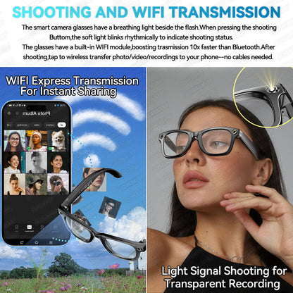Camera Glasses Men, AI Smart Translation Color-Changing Glasses with Photo Video Recording, Waterproof & Call-Enabled