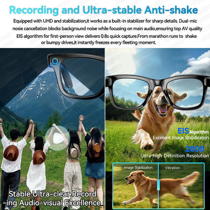Camera Glasses Men, AI Smart Translation Color-Changing Glasses with Photo Video Recording, Waterproof & Call-Enabled