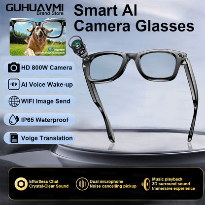 Camera Glasses Men, AI Smart Translation Color-Changing Glasses with Photo Video Recording, Waterproof & Call-Enabled