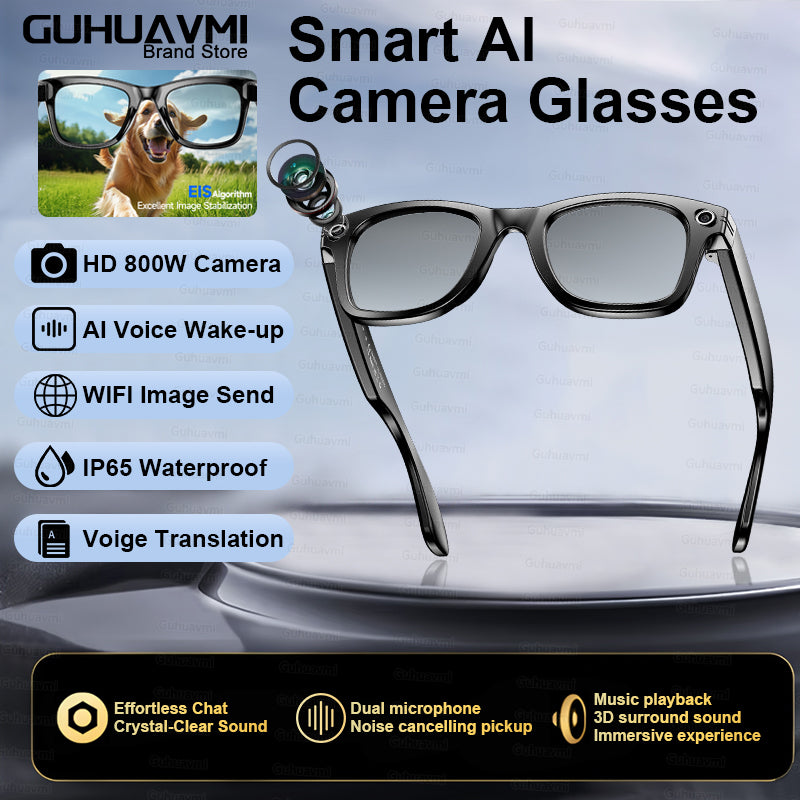 Camera Glasses Men, AI Smart Translation Color-Changing Glasses with Photo Video Recording, Waterproof & Call-Enabled