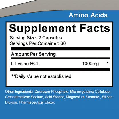 L-Lysine 120 Capsules, 1000mg Premium Supplement for Immune Support, Collagen Synthesis, Skin Health, Boosts Metabolism