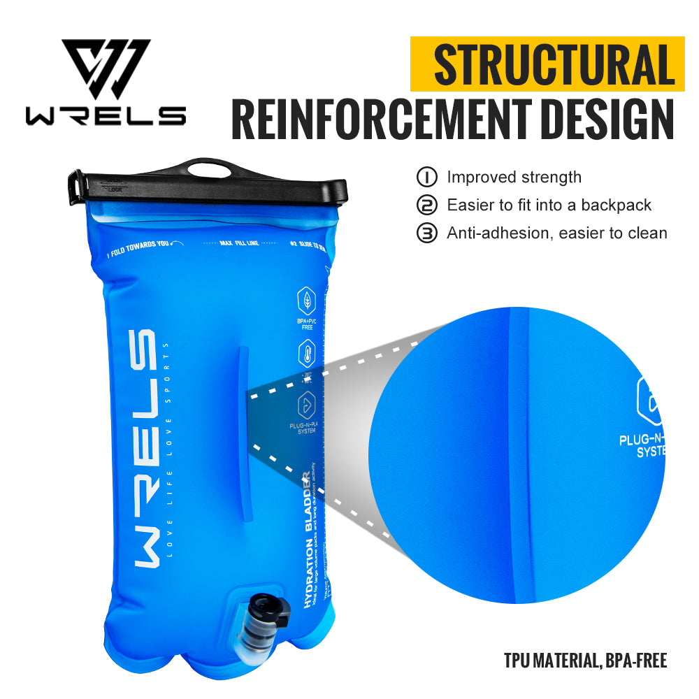 WRELS Sports Water Bladder, BPA Free, Portable Hydration Pack for Hiking & Camping, 1L-3L