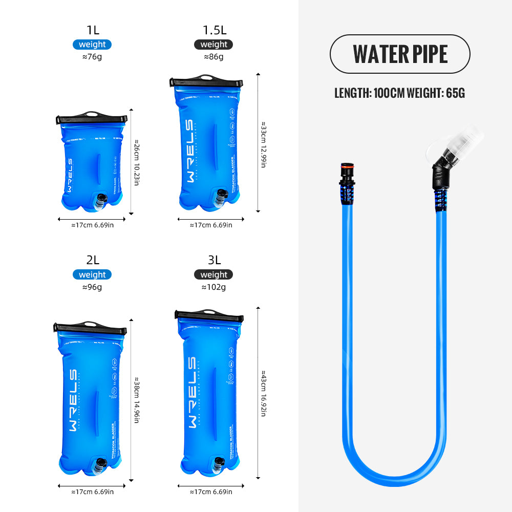 WRELS Sports Water Bladder, BPA Free, Portable Hydration Pack for Hiking & Camping, 1L-3L
