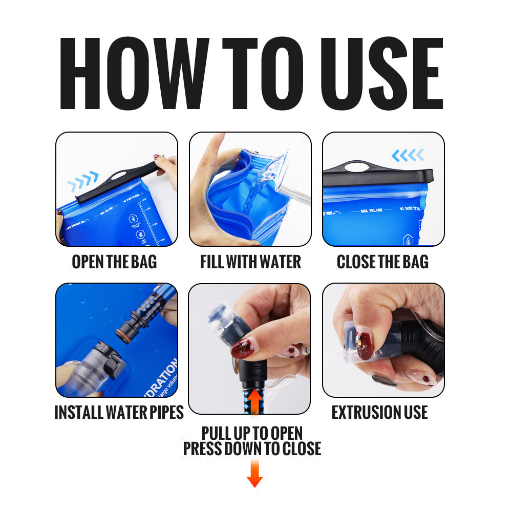 WRELS Sports Water Bladder, BPA Free, Portable Hydration Pack for Hiking & Camping, 1L-3L