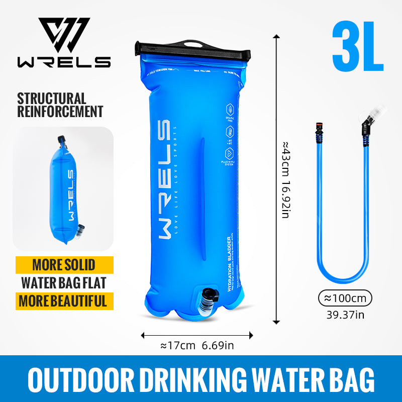 WRELS Sports Water Bladder, BPA Free, Portable Hydration Pack for Hiking & Camping, 1L-3L