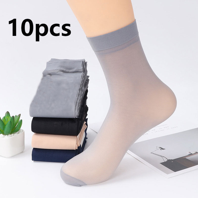 CHRLEISURE 10PCS Mens Steel Hosiery Socks, Wear Resistant, Thin, Breathable Ice Silk Socks with Deodorant, Anti Hook
