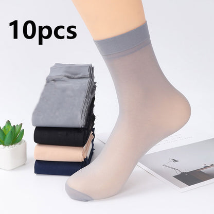 CHRLEISURE 10PCS Mens Steel Hosiery Socks, Wear Resistant, Thin, Breathable Ice Silk Socks with Deodorant, Anti Hook