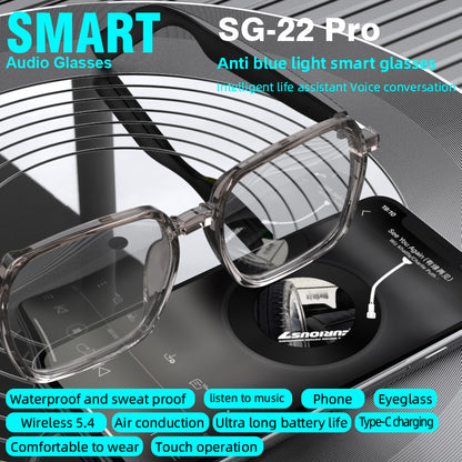 Fashion Eyewear SG PRO PRO Smart Bluetooth Glasses With Clear Lens Square Frame Wireless Audio Glasses for Music & Call