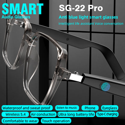 Fashion Eyewear SG PRO PRO Smart Bluetooth Glasses With Clear Lens Square Frame Wireless Audio Glasses for Music & Call