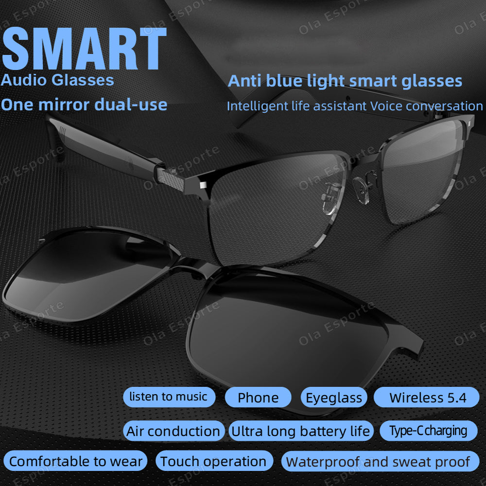 Convertible TWS Smart Glasses With Sunglasses  Clear Lenses Wireless Audio Bluetooth Call Music Out 1