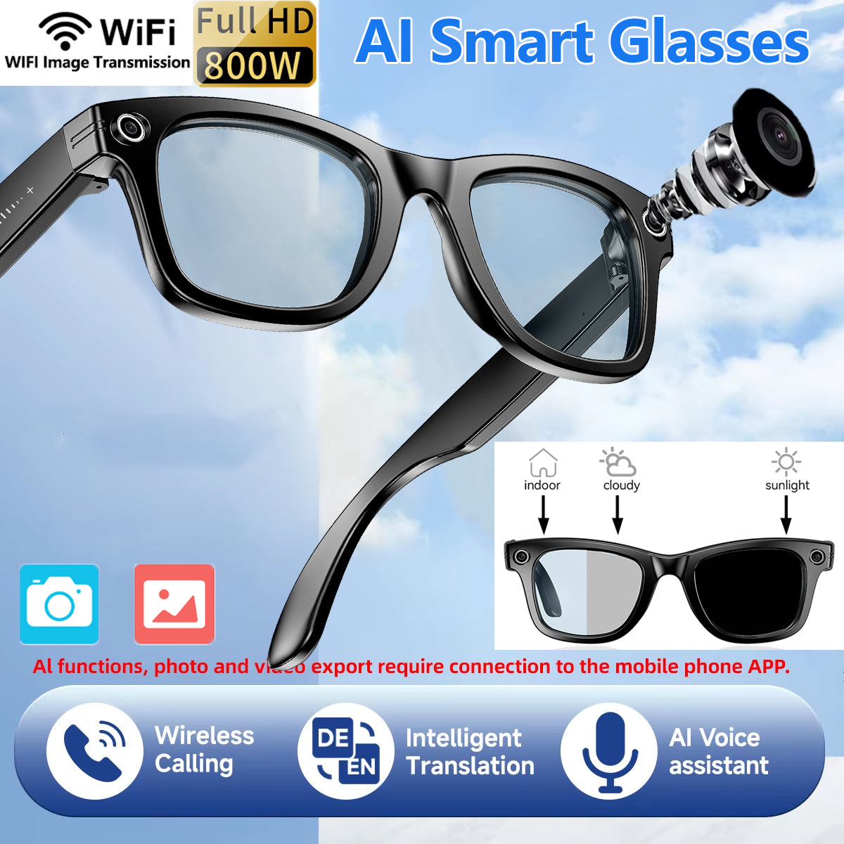 Upgrade Smart Glasses With Camera Video Recording, AI Photo Recognition, Bluetooth Call Translation & Smart Voice