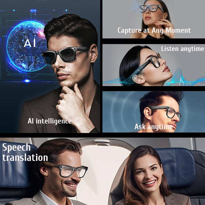 Upgrade Smart Glasses With Camera Video Recording, AI Photo Recognition, Bluetooth Call Translation & Smart Voice