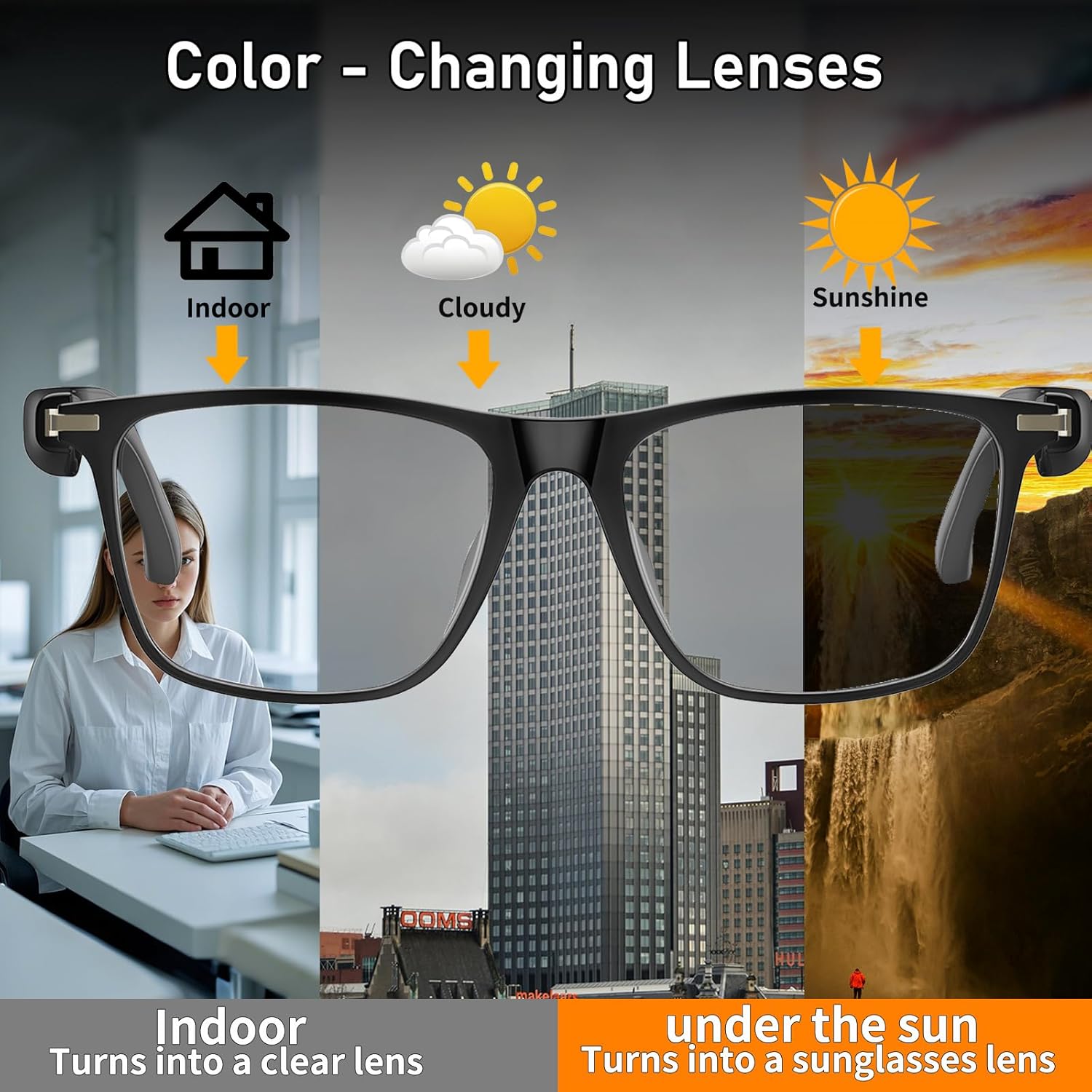 Smart AI Translation Glasses with Photochromic Lenses, Real-Time Languages Translator for Travel & Businesse