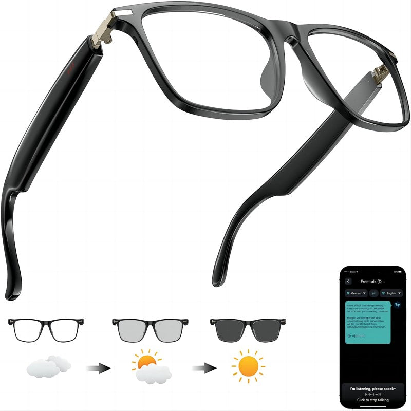 Smart AI Translation Glasses with Photochromic Lenses, Real-Time Languages Translator for Travel & Businesse