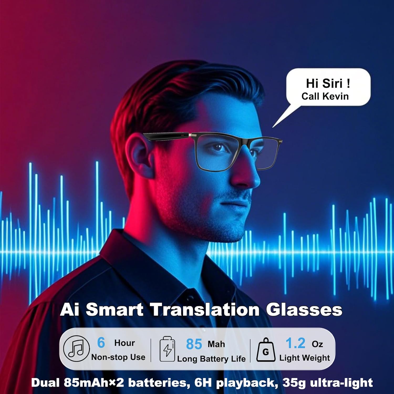 Smart AI Translation Glasses with Photochromic Lenses, Real-Time Languages Translator for Travel & Businesse