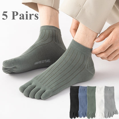 5 Pairs Mens Five Finger Socks, Summer Thin Cotton Toe Socks with Separate Fingers, Low Cut Ankle Sports Socks