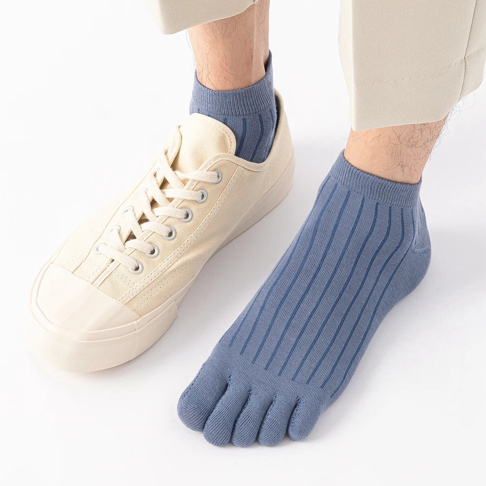 5 Pairs Mens Five Finger Socks, Summer Thin Cotton Toe Socks with Separate Fingers, Low Cut Ankle Sports Socks