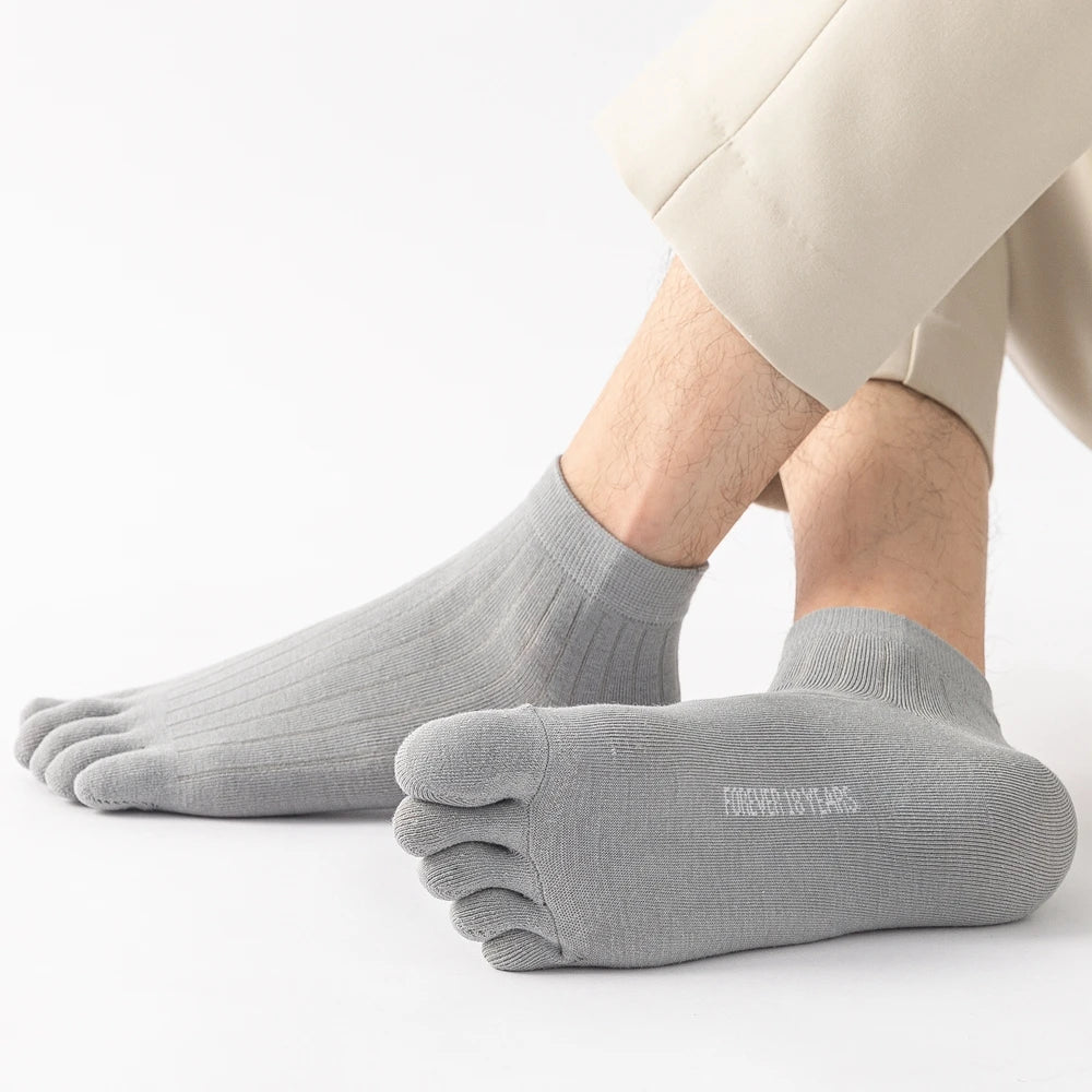 5 Pairs Mens Five Finger Socks, Summer Thin Cotton Toe Socks with Separate Fingers, Low Cut Ankle Sports Socks