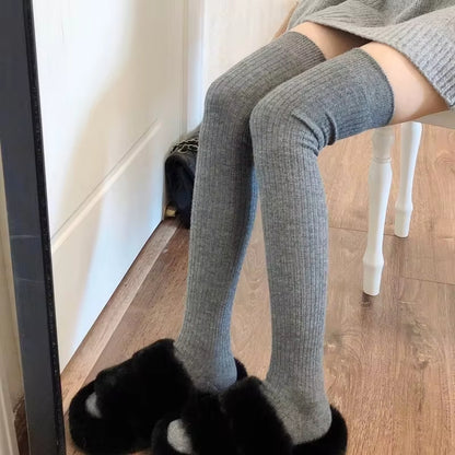 Autumn Winter Womens Stockings, Lolita Long Tight Socks in Black & White, Vertical Stripes Cotton Over Knee Thigh Socks