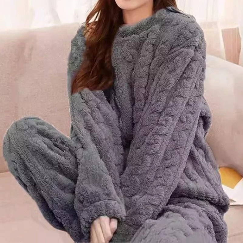 Womens Winter Pajama Set Long Sleeve Top And Elastic Waist Pants 11