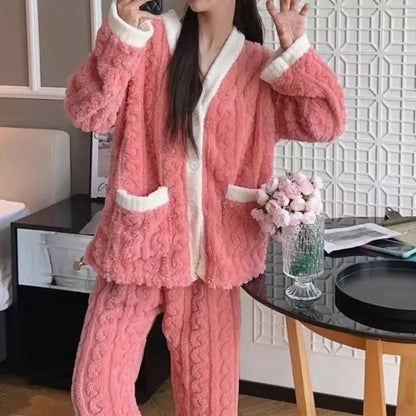 Womens Winter Pajama Set Long Sleeve Top And Elastic Waist Pants 12