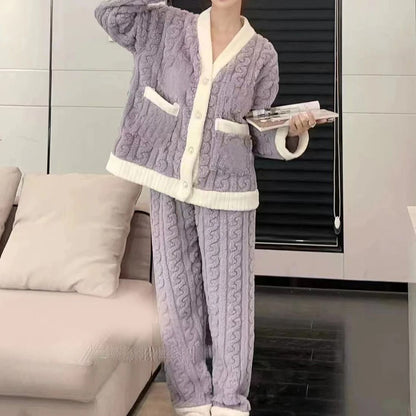 Womens Winter Pajama Set Long Sleeve Top And Elastic Waist Pants 13