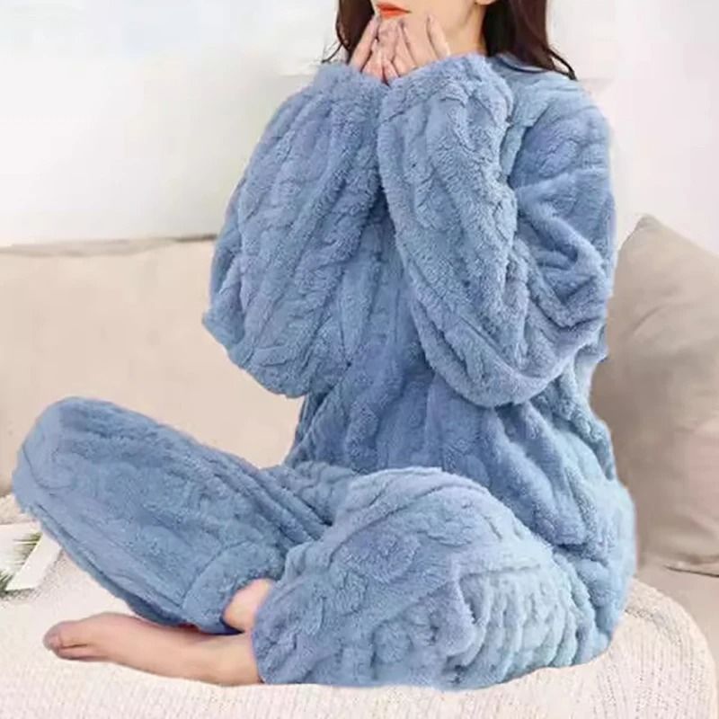 Womens Winter Pajama Set Long Sleeve Top And Elastic Waist Pants 8