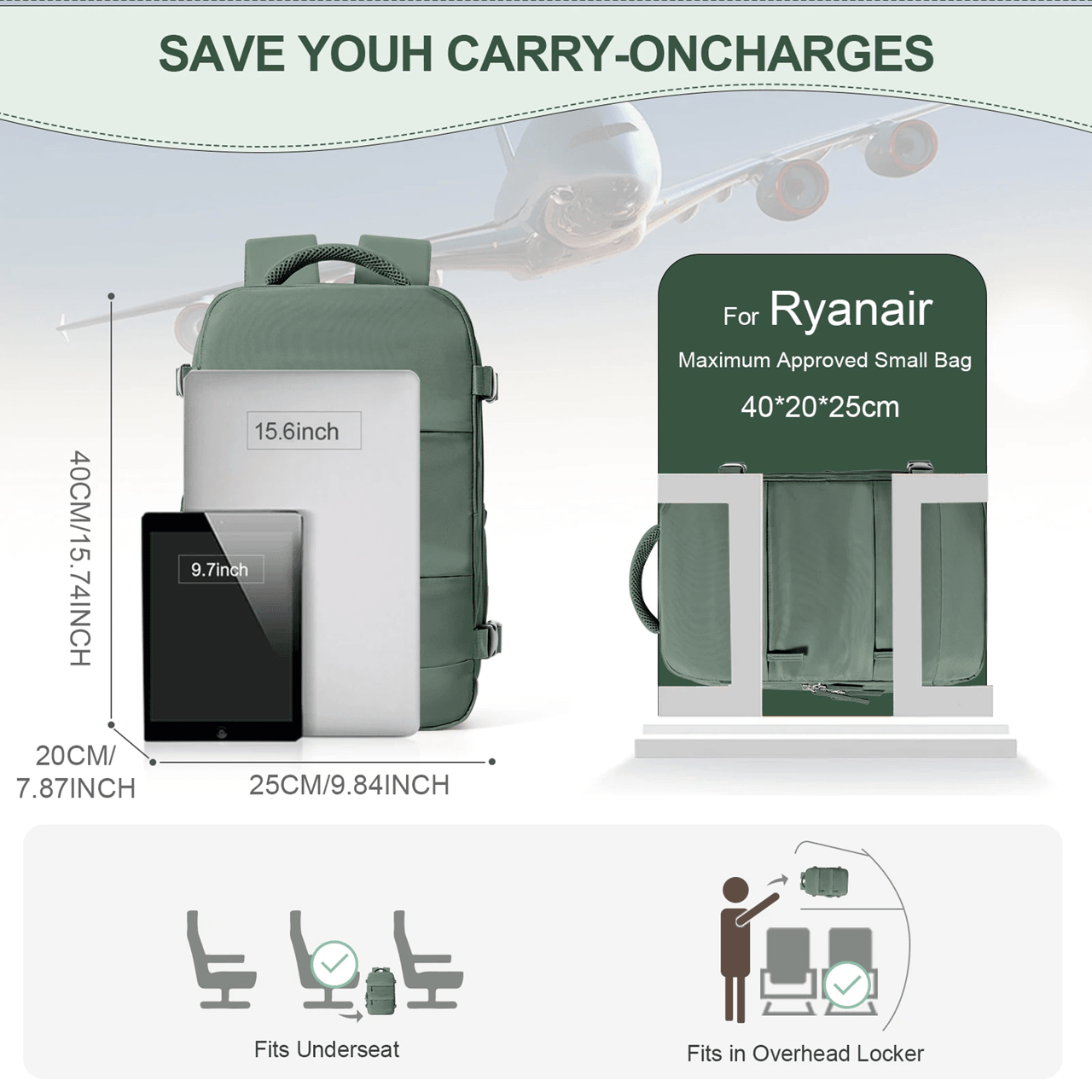 AeroFlex Ryanair Cabin Backpack 40x20x25 Travel Bag With Laptop Compartment 2