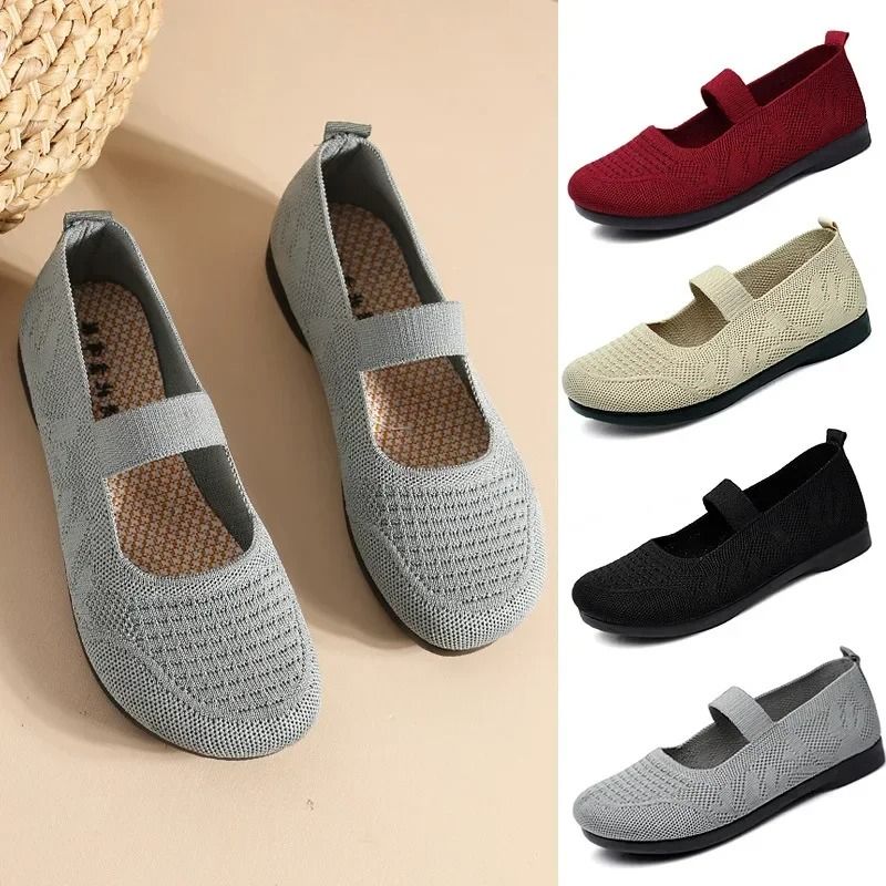 Womens Lightweight Breathable Knit Slip On Flats
