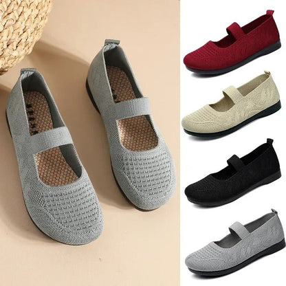 Womens Lightweight Breathable Knit Slip On Flats