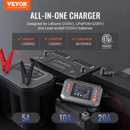 SucceBuy 20 Amp Smart Battery Charger For Lithium LiFePO4 And Lead Acid With LCD Display 1