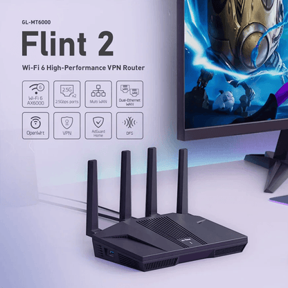 GL iNet Flint 2 WiFi 6 Router with OpenWrt and 2.5G Ethernet for Home and Office