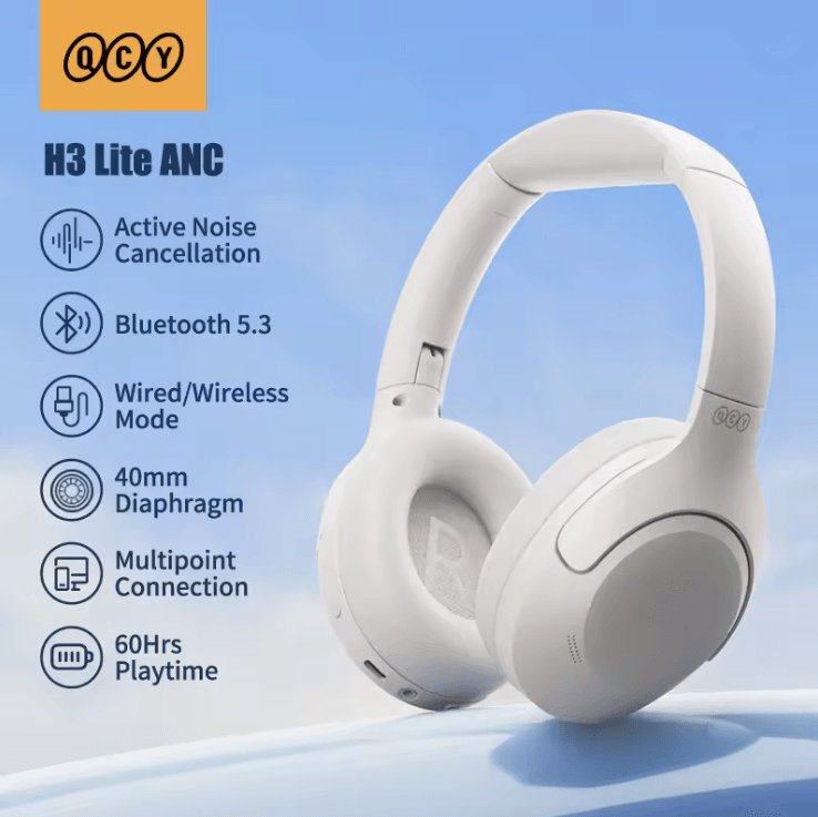 QCY H3 Lite Wireless Headphones with ANC Bluetooth 5.3 and 60 Hour Playtime