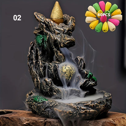 Mountains River Waterfall Incense Burner With 60 Backflow Cones 7