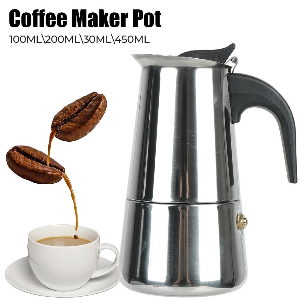 Stainless Steel Moka Coffee Maker Stovetop Espresso Pot for 2 to 9 Cups