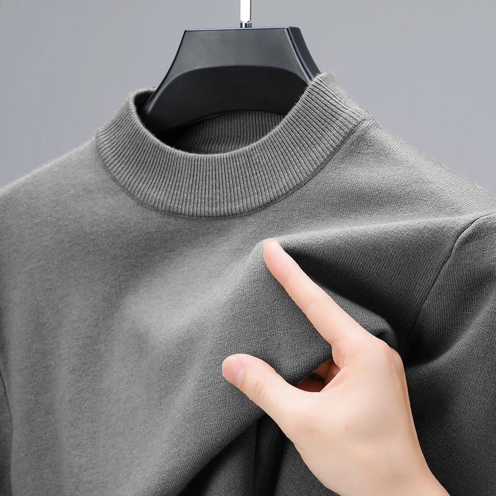 Mens Half Turtleneck Knit Sweater Casual Solid Color Pullover 1